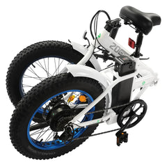 Ecotric 20" Fat Tire Portable and Folding Electric Bike - White and Blue | UL Certified